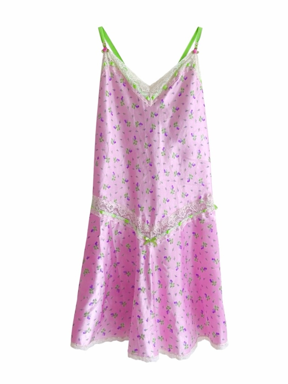 Y2K Betsey Johnson Baby Pink with Mini Florals Satin Slip Dress